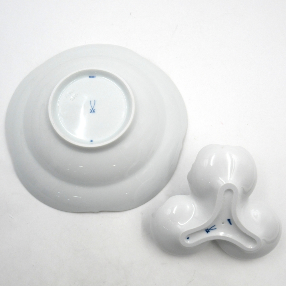 1円? Meissen マイセン ブルーオーキッド ディーププレート スープ皿 22.5/トラアングルディッシュ 薬味入れ 計(jì)2點(diǎn) 4130094