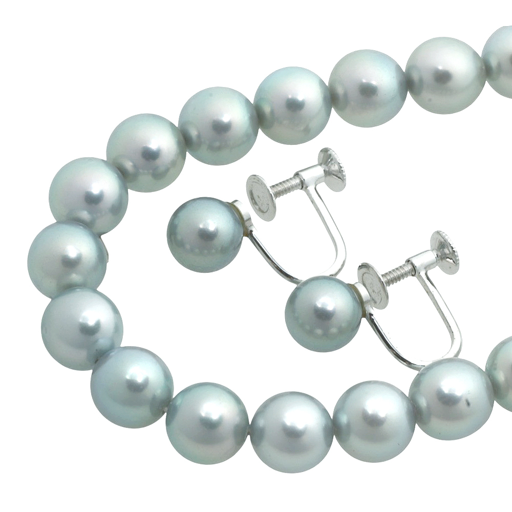 【本物保証】 鑑付 超美品 ネックレス イヤリングセット 37.9g/2.3g シルバー環 アコヤパール約7.5~8.0mm/約7.5mm×2 グレー ノーブランド_画像1