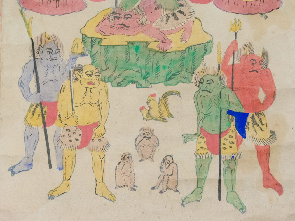 時代 彩色木版画 因州喜見山 帝釋天王尊影 掛軸 仏画 仏像 仏教美術 アンティーク 古画 古文書_画像5