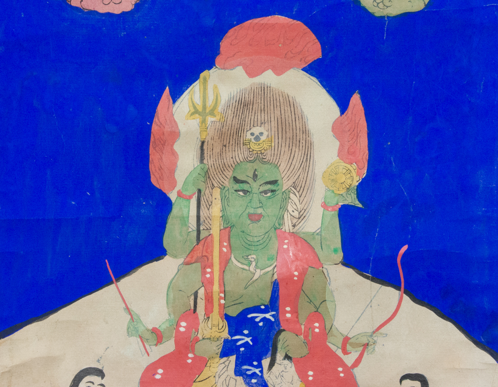 時代 彩色木版画 因州喜見山 帝釋天王尊影 掛軸 仏画 仏像 仏教美術 アンティーク 古画 古文書_画像3