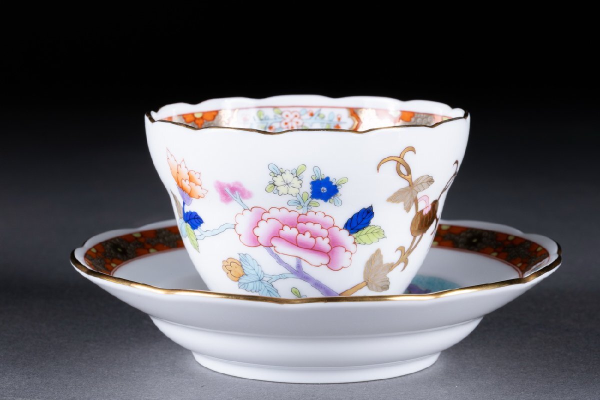 【華】時(shí)代舊藏 時(shí)代物HEREND ヘレンド色絵金彩花卉紋コーヒーカップセット 西洋陶器 激レア 時(shí)代物 古美術(shù) 骨董品A25070220-WQ　
