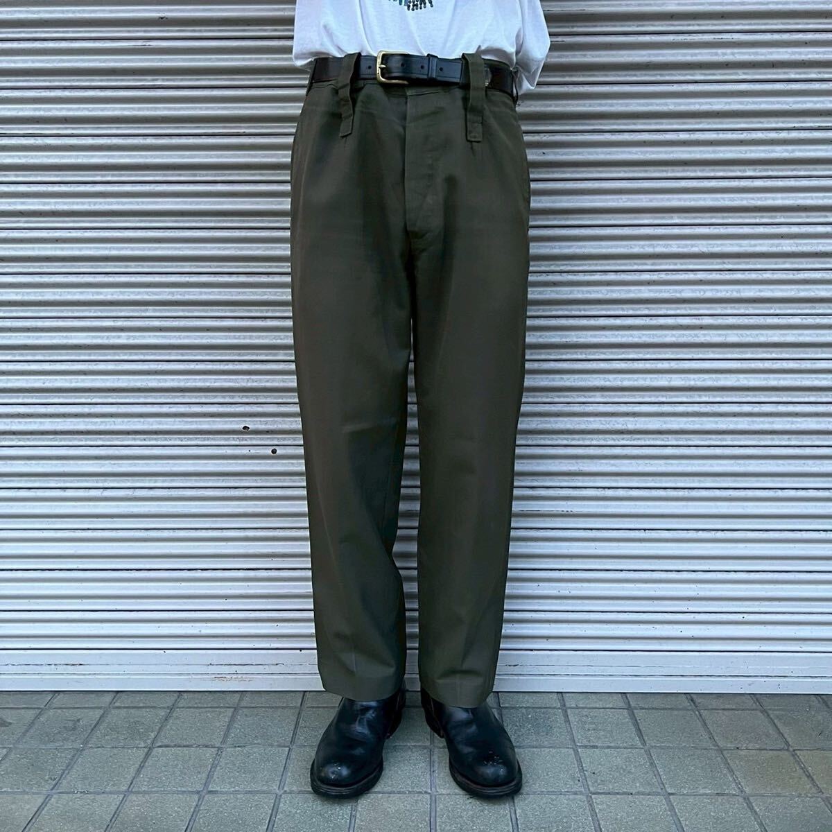 Euro Army ユーロ ミリタリー スラックス パンツ ヴィンテージ ドレスパンツ フィールド 緑 オリーブ フランス軍 イギリス軍 84cm M_画像1
