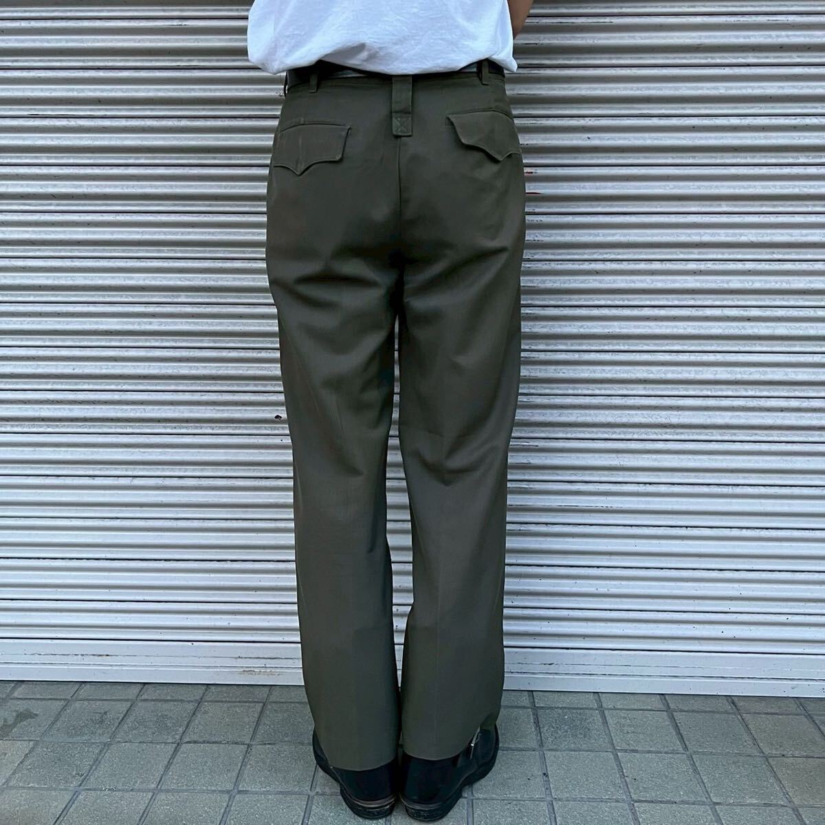 Euro Army ユーロ ミリタリー スラックス パンツ ヴィンテージ ドレスパンツ フィールド 緑 オリーブ フランス軍 イギリス軍 84cm M_画像8