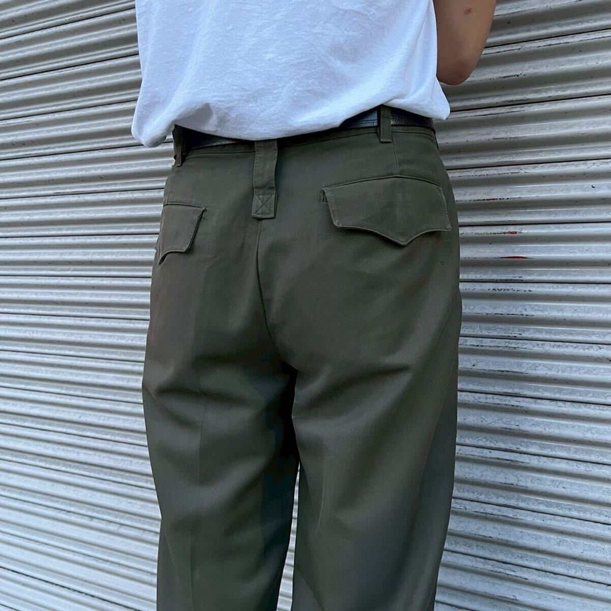 Euro Army ユーロ ミリタリー スラックス パンツ ヴィンテージ ドレスパンツ フィールド 緑 オリーブ フランス軍 イギリス軍 84cm M_画像9