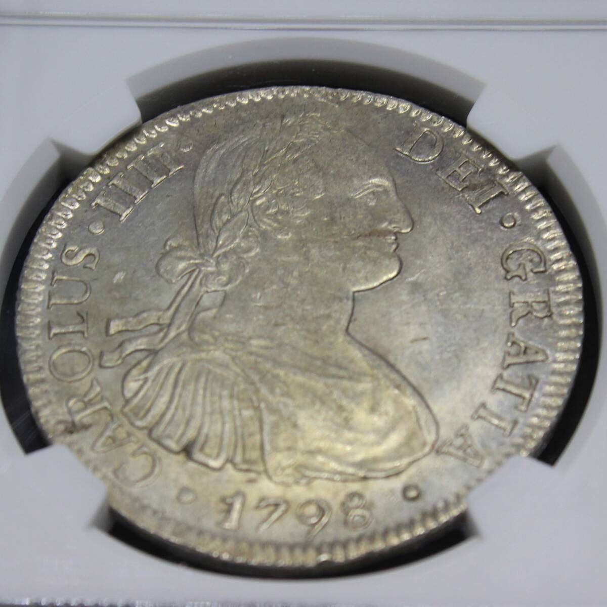【カルロス4世・高鑑定/レア】1798MO NGC MS61 メキシコ 銀貨 8レアル スペイン領 沈没船 アンティーク コイン_画像9