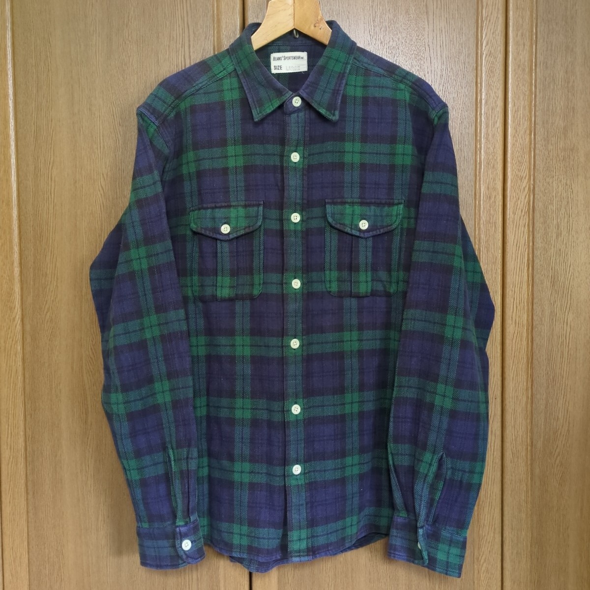BEAMS ビームス プラス ブラックウォッチ 緑 グリーン 紺 チェック ネルシャツ ワークシャツ L チェックシャツ ワーク シャツ ( M BIGMAC_画像1