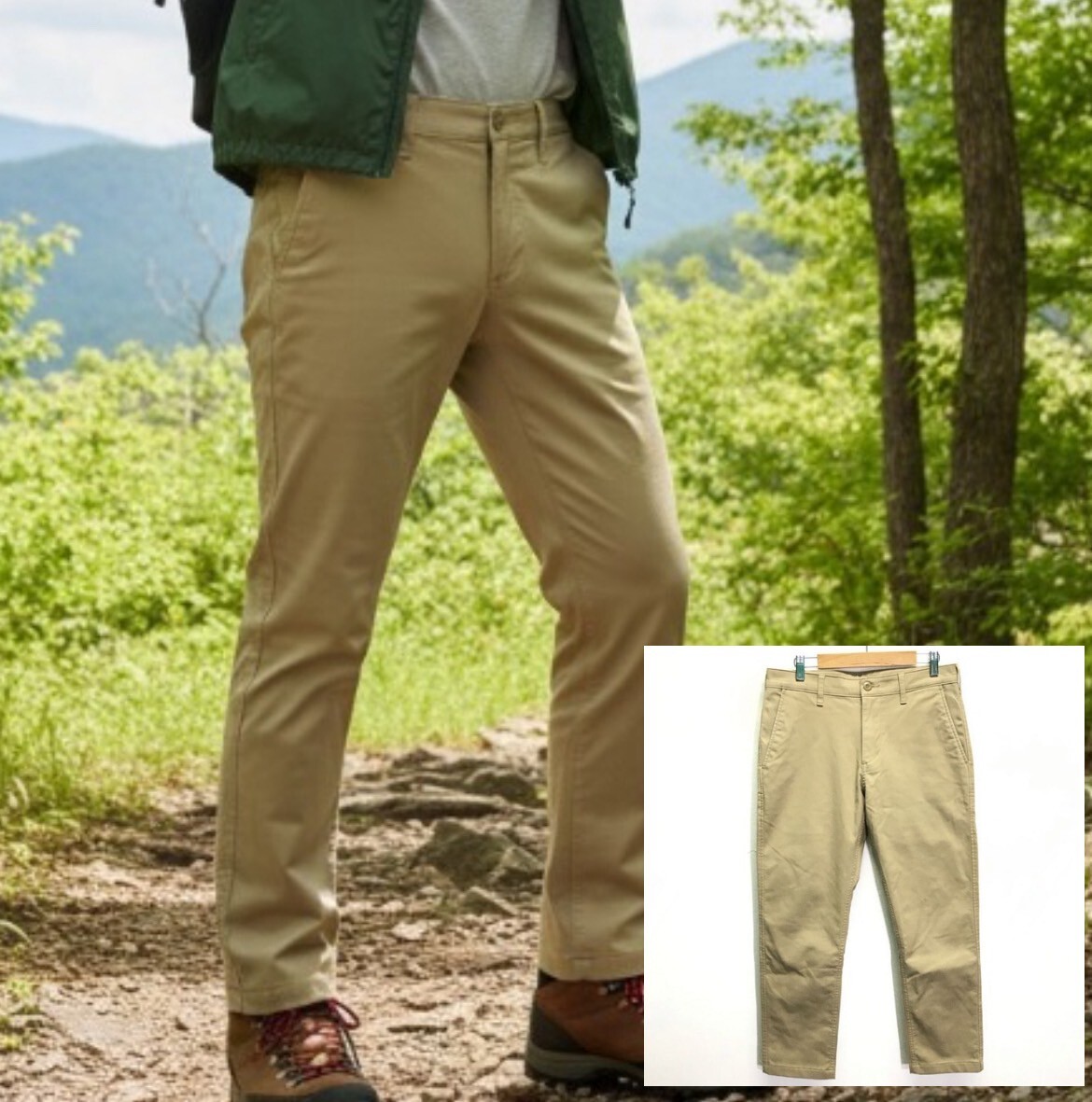 美シルエット【UNIQLO】ユニクロ 防風ストレッチ スリム フィット チノパン パンツ 秋冬 大人カジュアル 裏起毛 ベージュ 73cm /Y32311ii_画像1