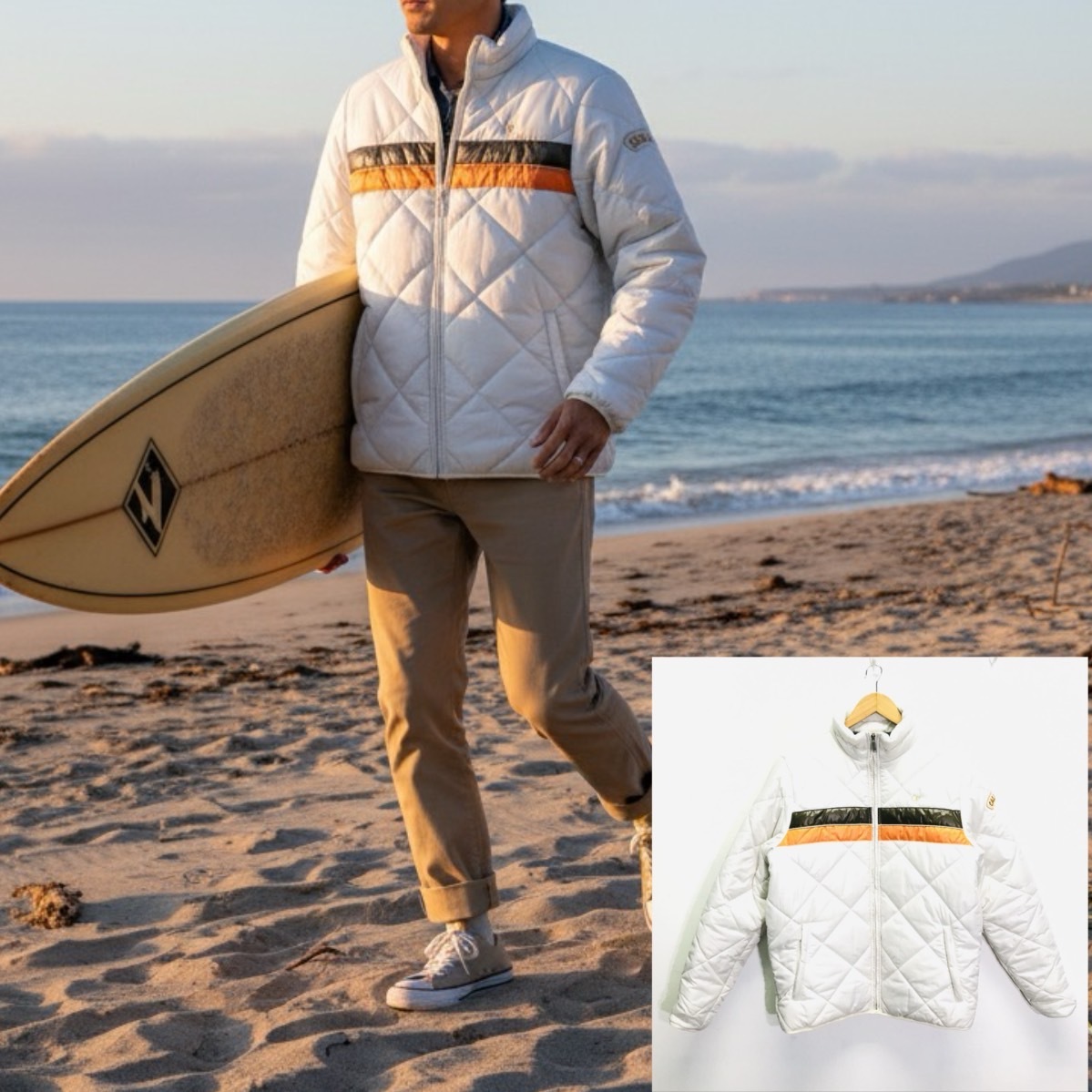 レトロテイスト◎【OCEAN PACIFIC】オーシャンパシフィック OP 中綿ブルゾン ナイロンジャケット サーフコーデ 古着 ホワイト L /Y35176ii_画像1