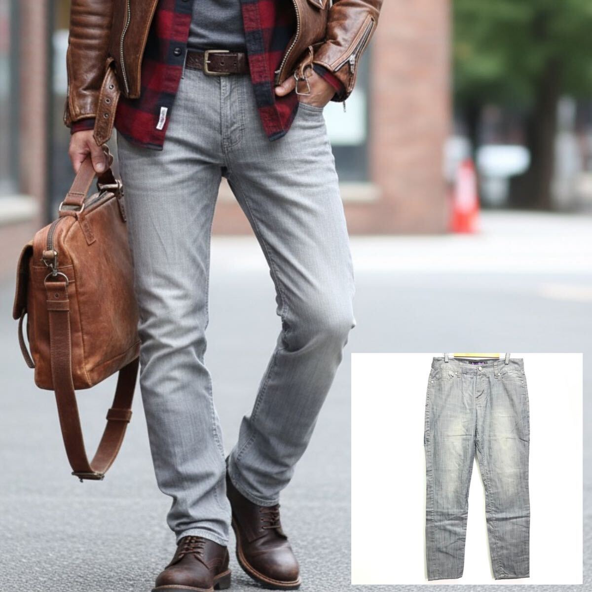 最高の履き心地◎ライトウェイトデニム◎【BACK NUMBER】ジーンズ パンツ アメカジ 古着コーデ テーパード フェード感 グレー L /Y20787im_画像1