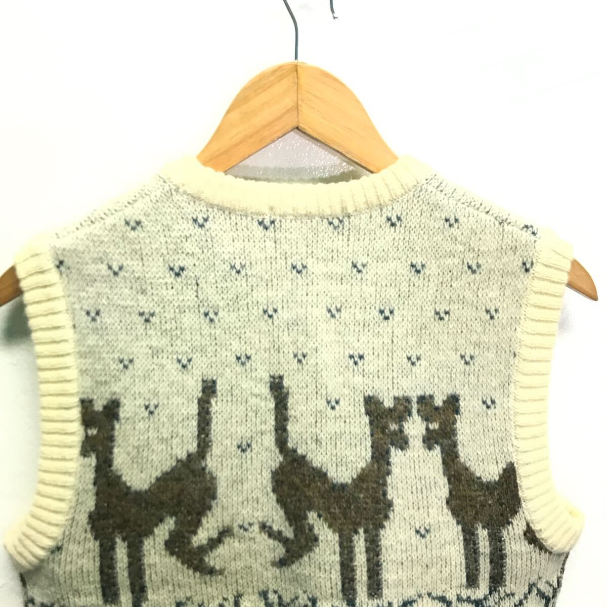80s 90s ビンテージ◎【gim】ジム ニット ベスト トップス セーター ジレ アーガイル 鹿柄 レトロ アメカジ 着回し アイボリー L/Y30108iD_画像5