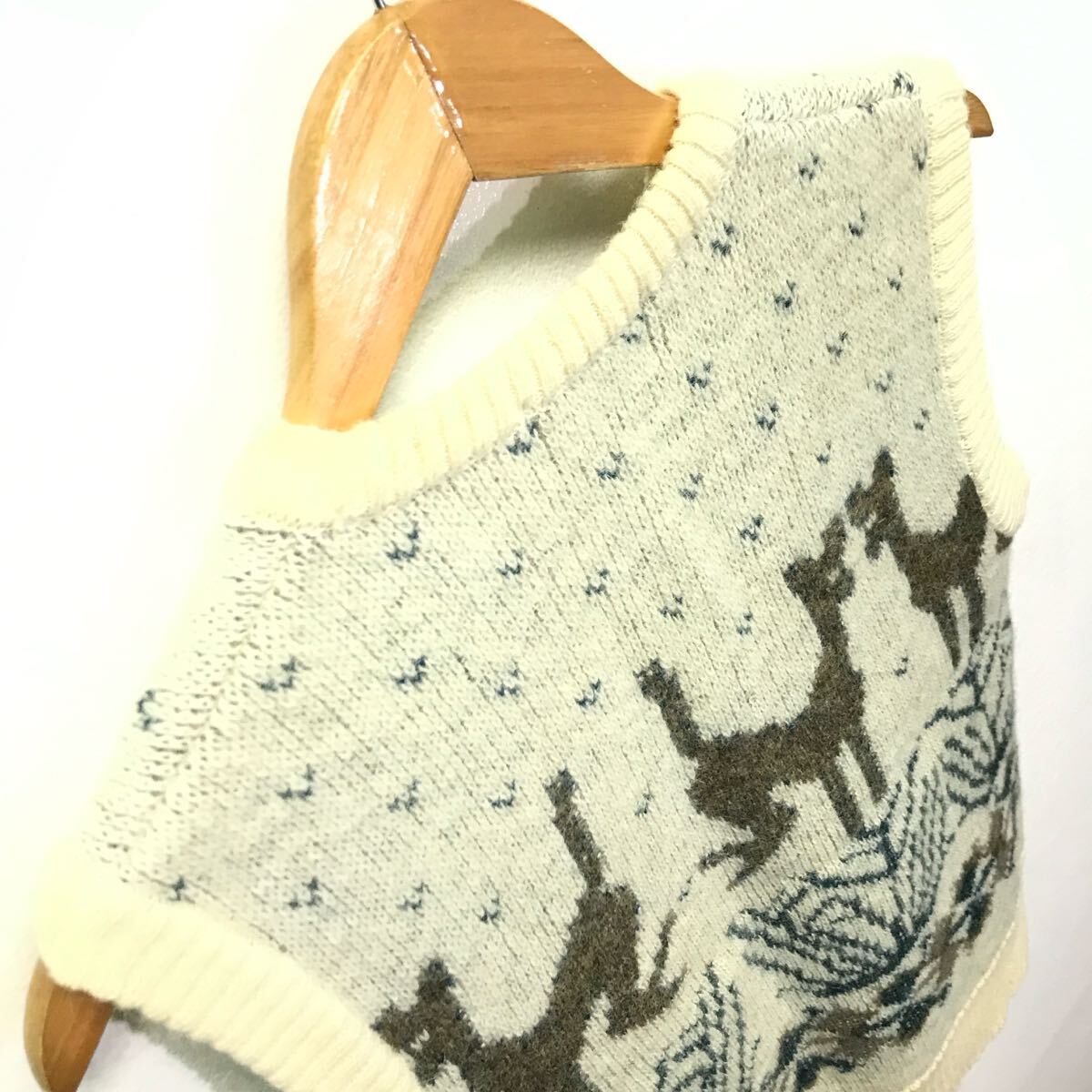 80s 90s ビンテージ◎【gim】ジム ニット ベスト トップス セーター ジレ アーガイル 鹿柄 レトロ アメカジ 着回し アイボリー L/Y30108iD_画像7
