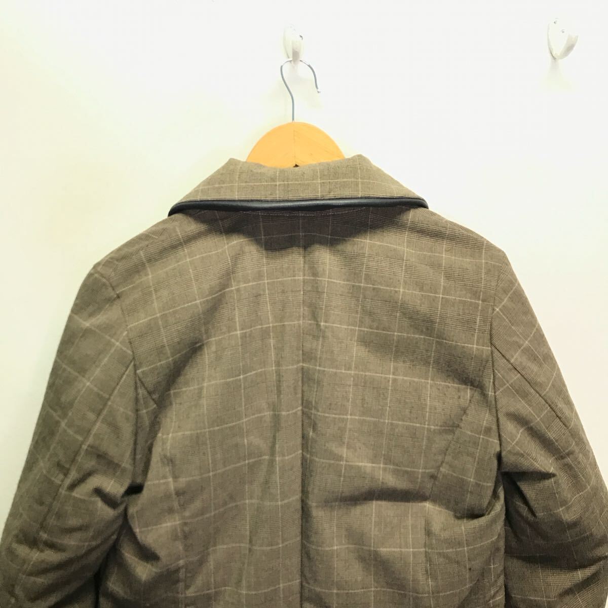 スマートな着こなしに◎【Burnout】バーンアウト ダウン コート アウター ジャケット ミドル丈 お兄系 チェック柄 ブラウン S /Y32748ii_画像6