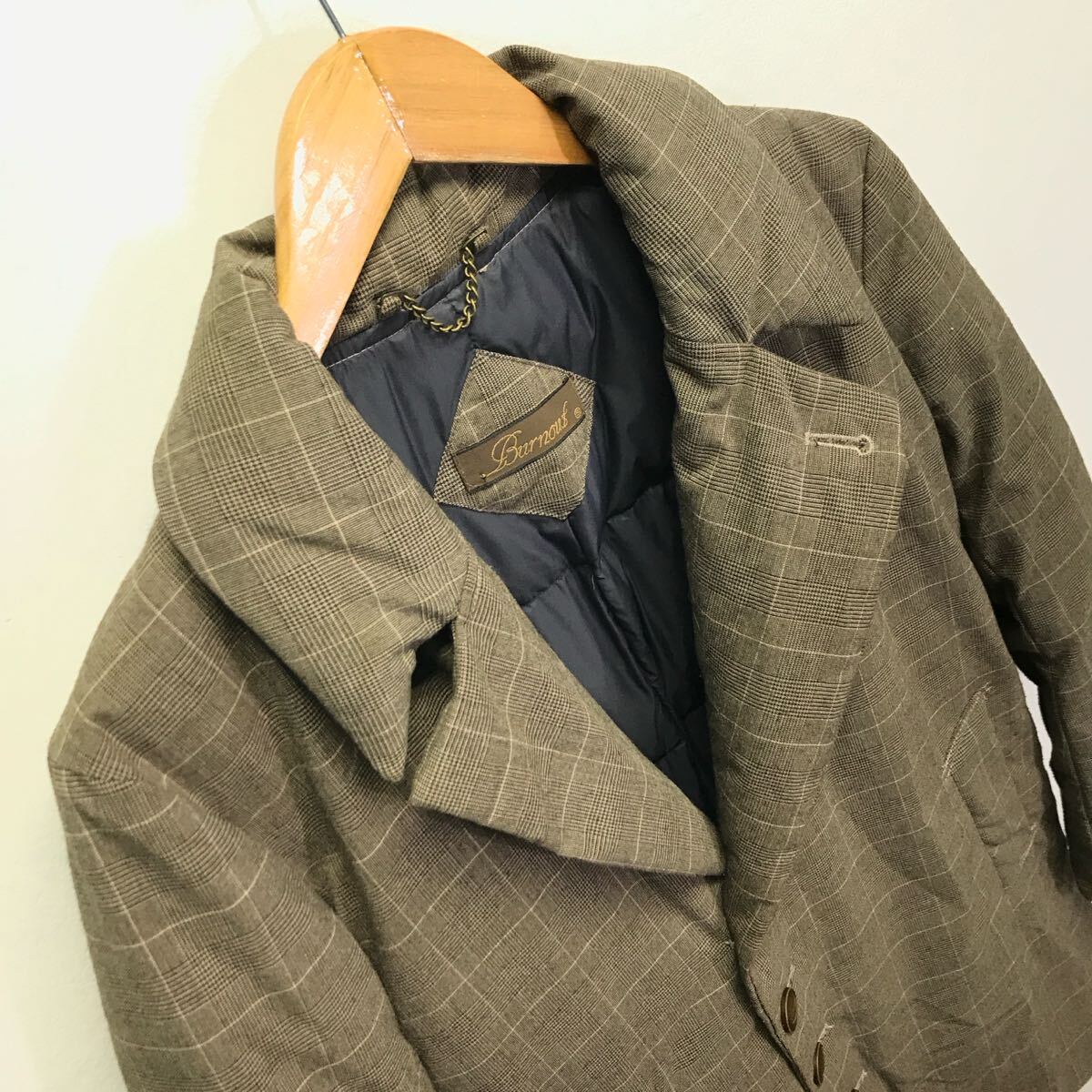 スマートな着こなしに◎【Burnout】バーンアウト ダウン コート アウター ジャケット ミドル丈 お兄系 チェック柄 ブラウン S /Y32748ii_画像7