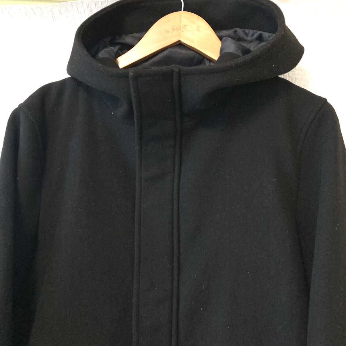 シンプルかっこいい！【RAGEBLUE】レイジブルー ウール 無地 フード アウター コート フルジップ カジュアル シンプル ブラック S/Y24615Uk_画像5