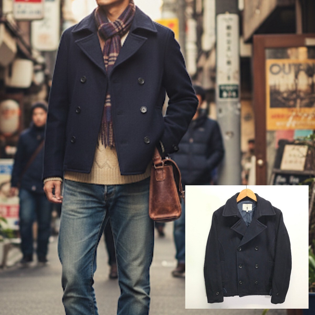 シルエットにこだわった1着◎【TAKEO KIKUCHI】タケオキクチ TK ピー コート ショート丈 アウター 秋冬 シンプル きれいめ 紺 2/Y22628iA_画像1