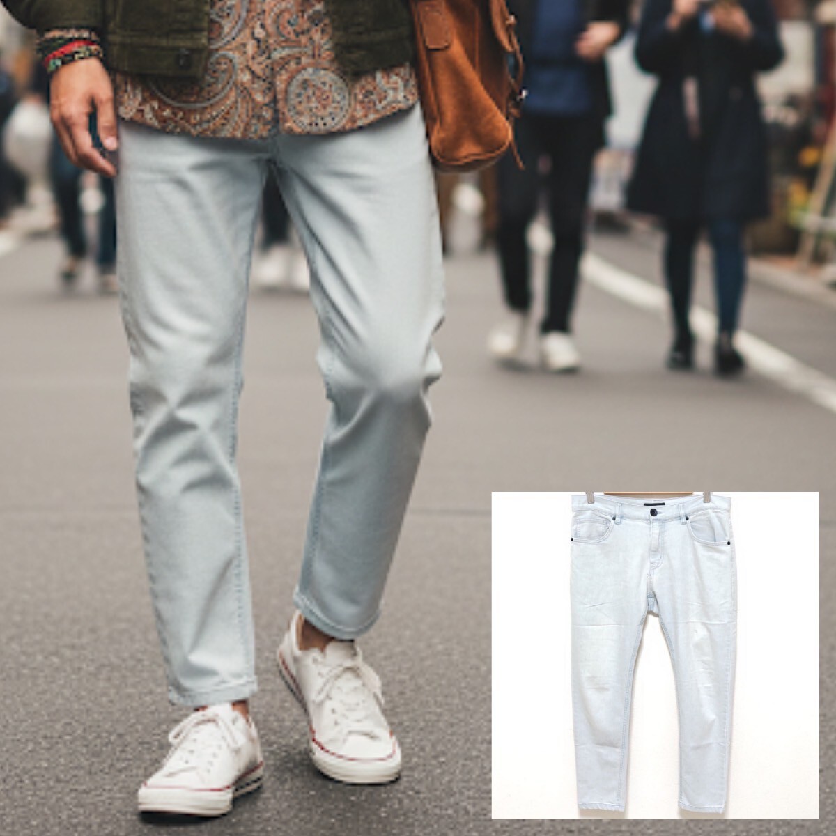 コーデに抜け感をプラス◎【roshell】ロシェル デニム パンツ ジーンズ スリム アンクル丈 カジュアル お兄 ライト ブルー M/Y22329jA_画像1