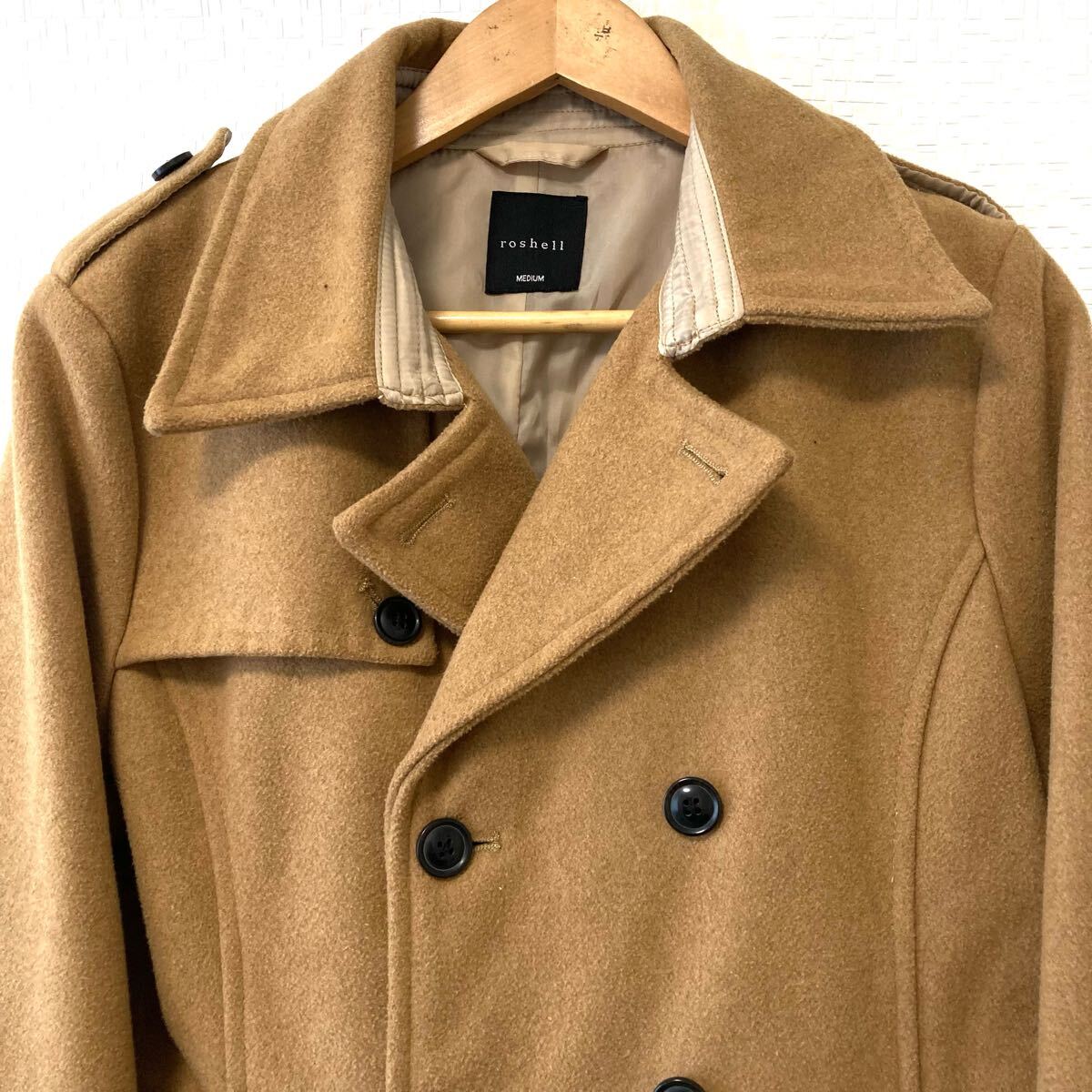 状態良好◎ 人気 アウター【roshell】ロシェル ウール混 Pコート ピーコート ジャケット 上着 通勤 カジュアル キャメル メンズ M/Y27315UD_画像5