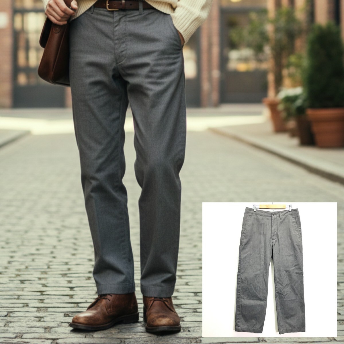 大人気!!トラッドスタイル◎【coen】コーエン チノパン ワークパンツ ワイドシルエット スラックス キレイめ アメカジ グレー S /Y21141ii_画像1