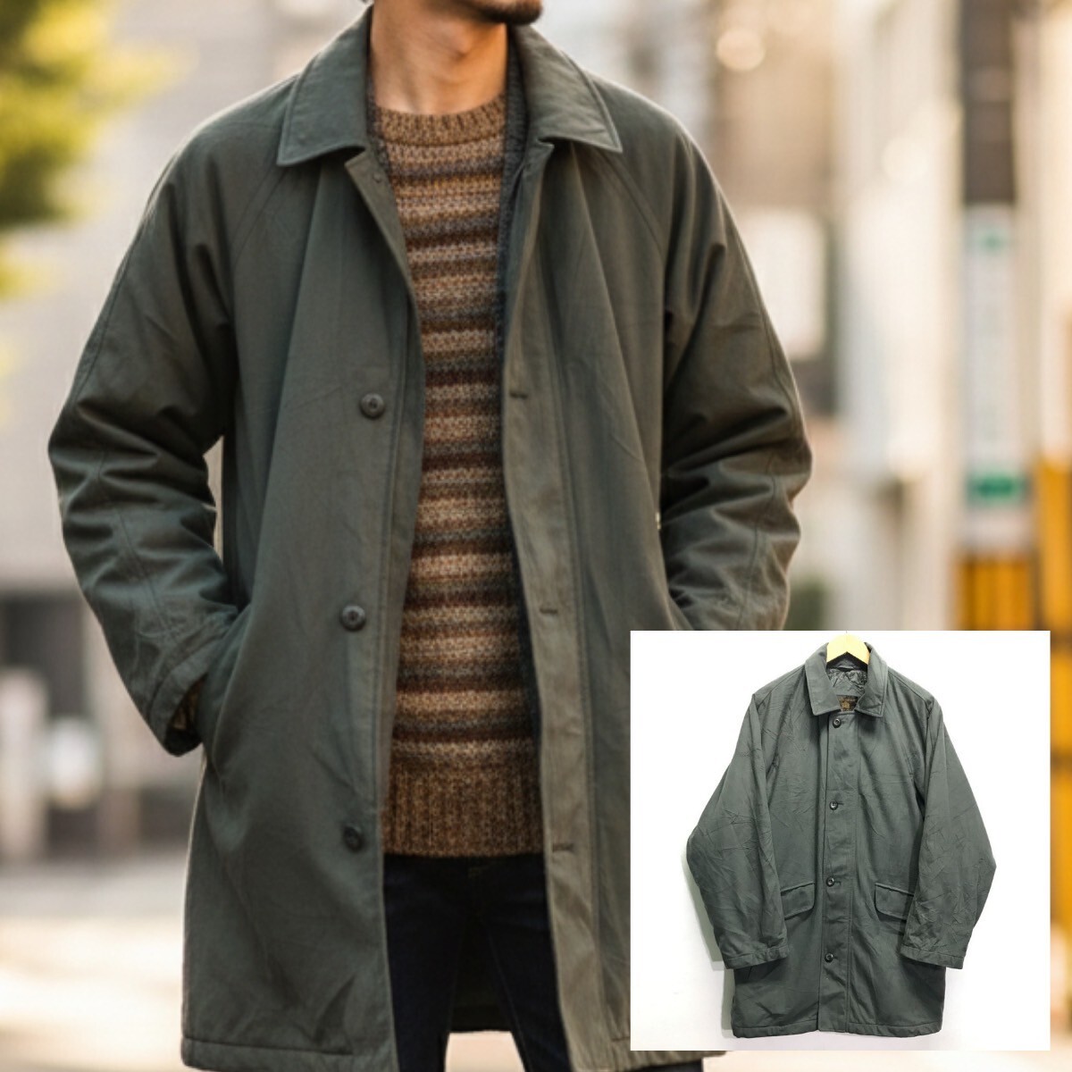 50代60代ミドルエイジの大定番◎【VINTAGECLUB】中綿コート アウター ロング丈 大人の雰囲気 紳士 ビジネスシーン 仕事 カーキ L /Y20779ii_画像1