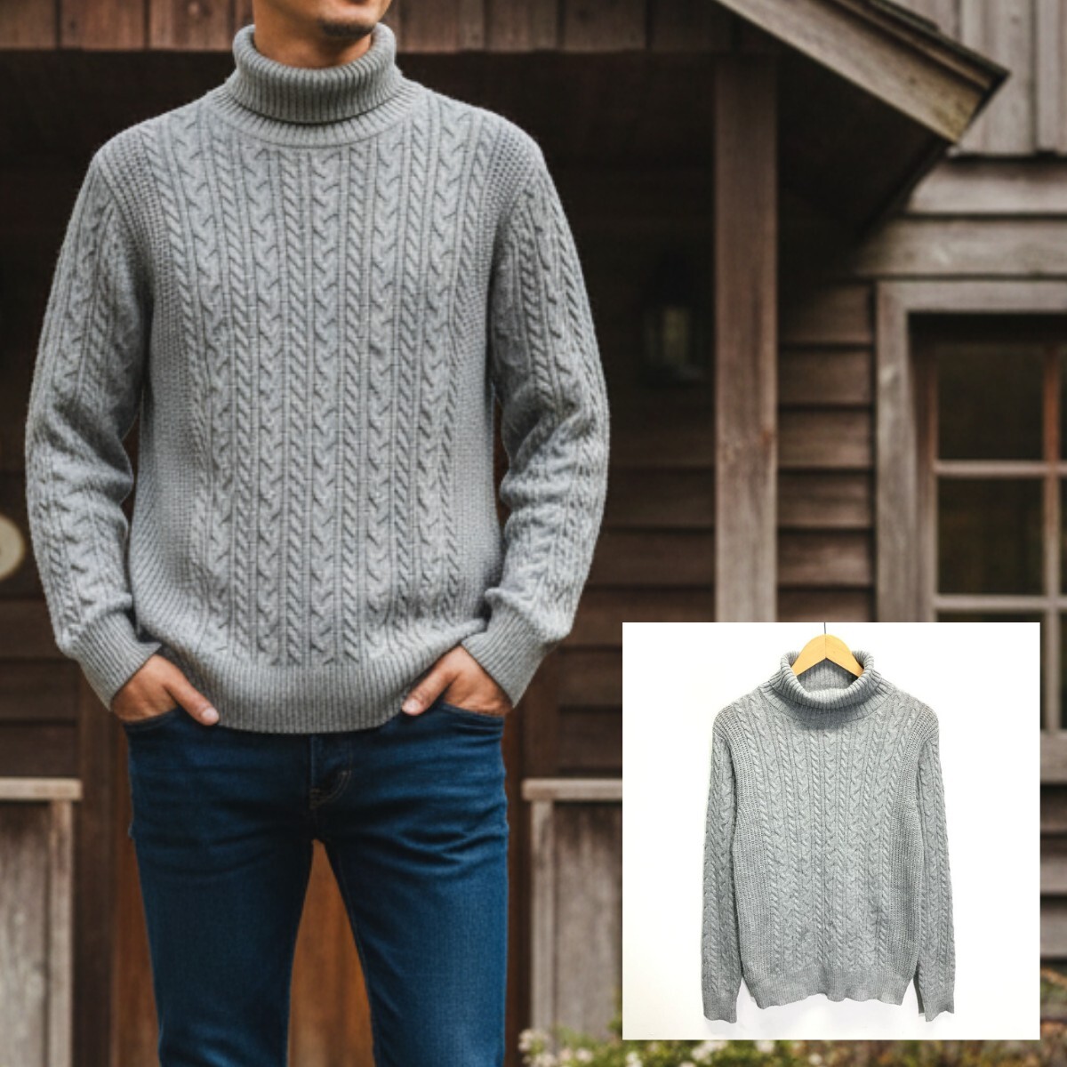 スマートな着こなしに◎【BROWNY STANDARD】ブラウニー ハイネック セーター トップス タートル ニット着回し 重ね着 グレー M /Y26163iD_画像1