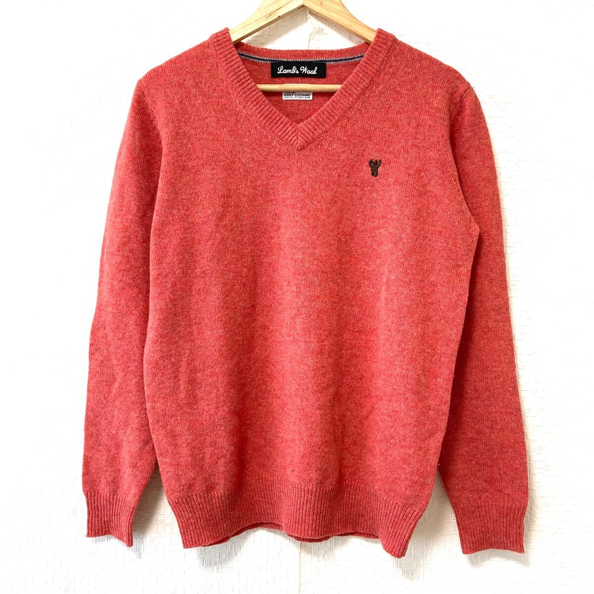 美品◎ ウール100%！【coen】コーエン Vネック ニット セーター 上質 プルオーバー 秋冬 シンプル サーモンピンク メンズ L/Y24094Uk_画像2