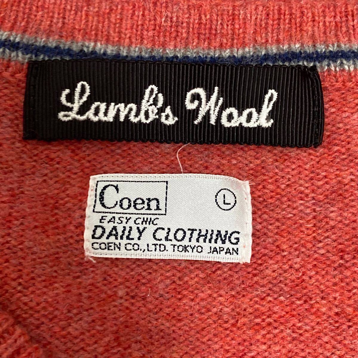 美品◎ ウール100%！【coen】コーエン Vネック ニット セーター 上質 プルオーバー 秋冬 シンプル サーモンピンク メンズ L/Y24094Uk_画像8