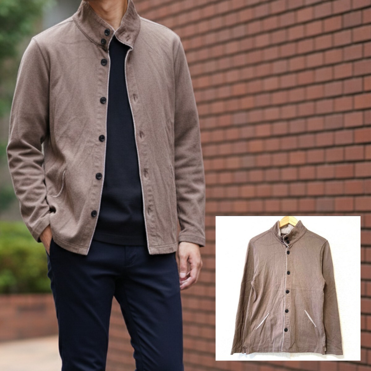 状態良好◎【SHIPS】シップス フルボタン シンプル ジャケット ブルゾン キレイめ カーディガン 薄手 羽織 ブラウン カジュアル L/Y24086Uk_画像1