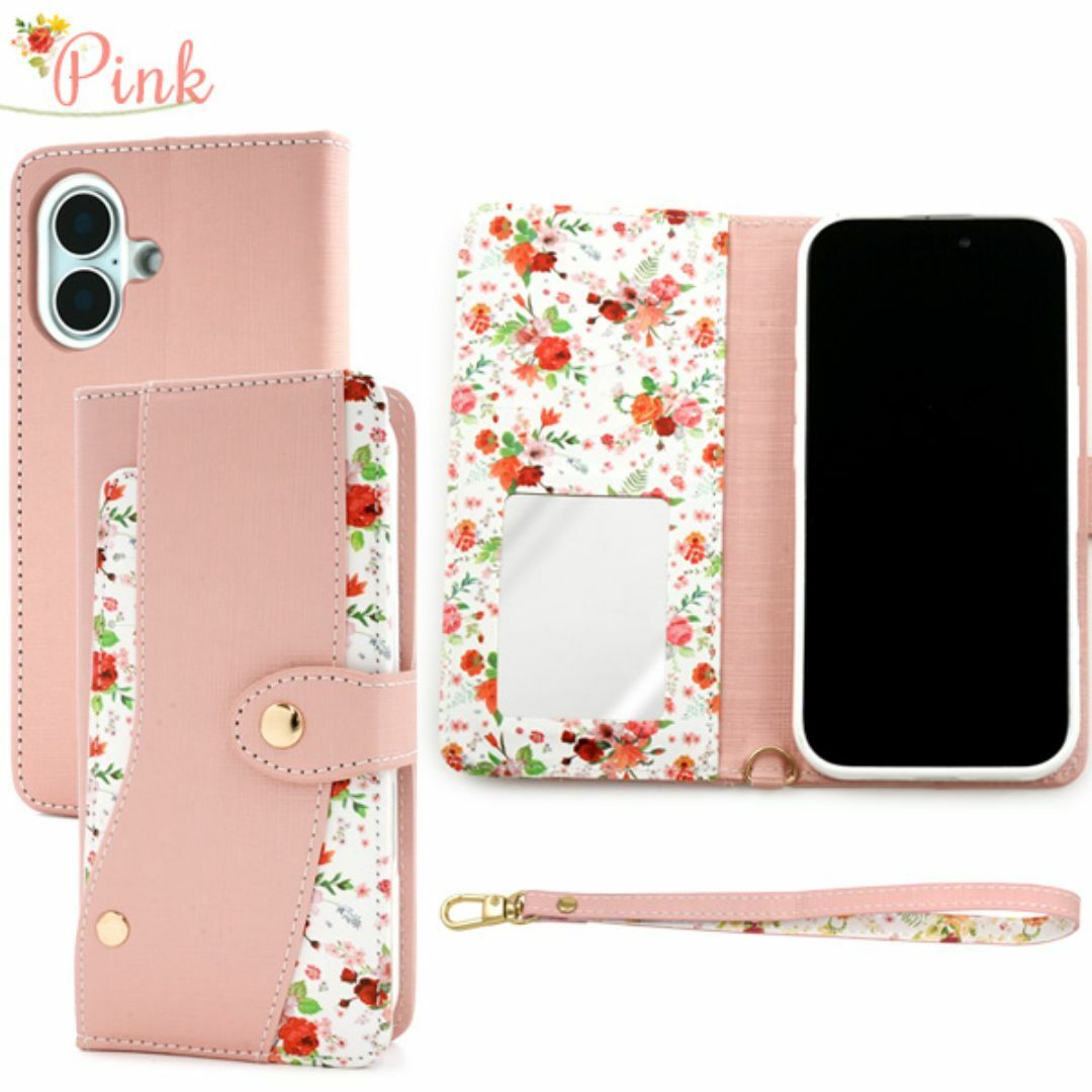 iPhone 16 花柄 手帳型ケース/アイフォン スマホケース_画像8