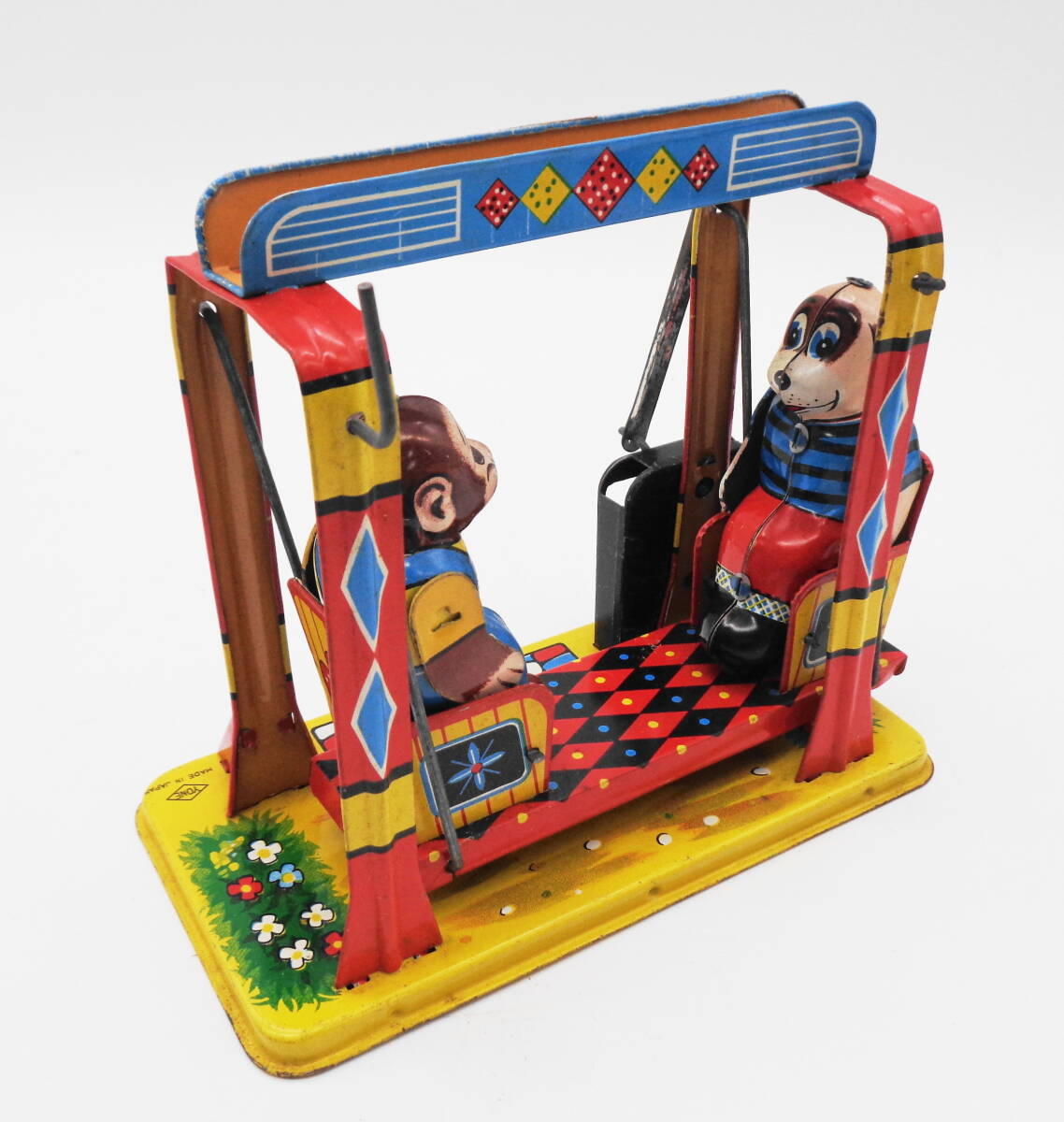  Showa Retro жестяная пластина игрушка *.ANIMAL SWING*. собака ... качание качели *.YONE рис магазин 