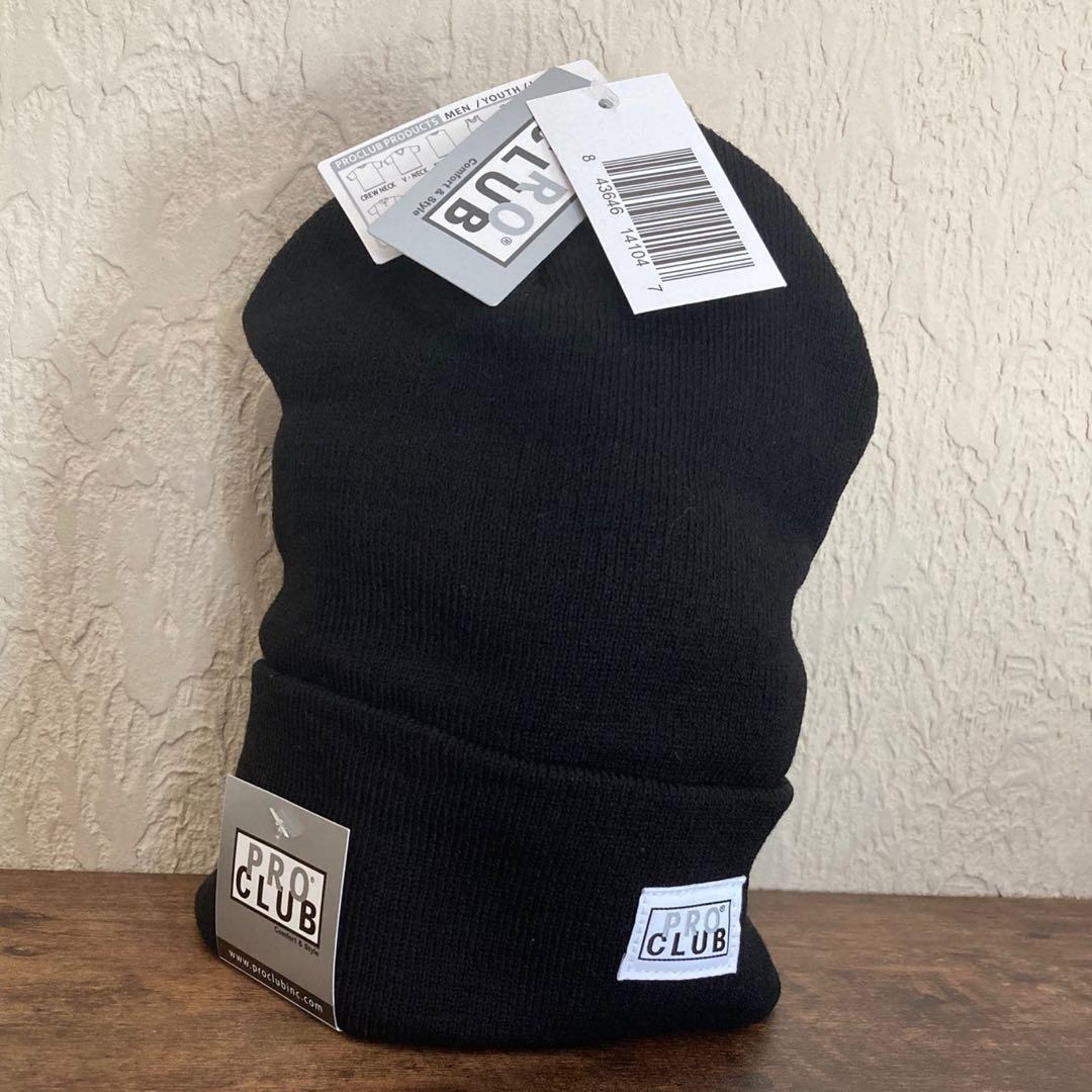 【プロクラブ】新品未使用 ロゴパッチ付 折り返し ニットキャップ ブラック_画像3