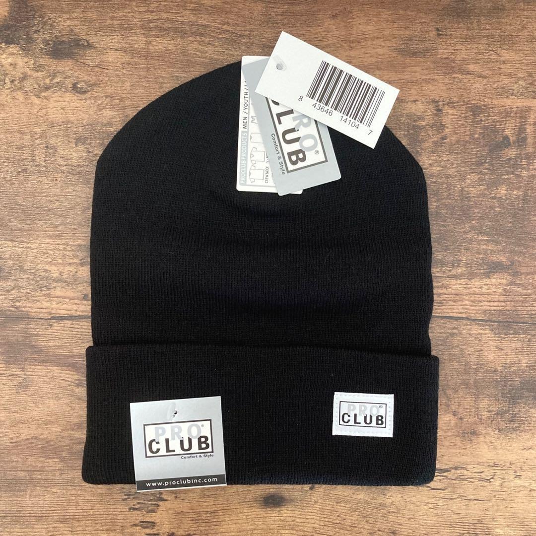【プロクラブ】新品未使用 ロゴパッチ付 折り返し ニットキャップ ブラック_画像4