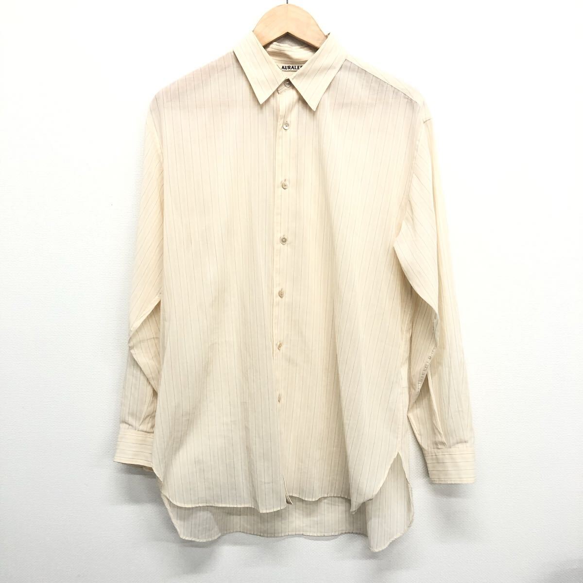 【AURALEE】オーラリー★長袖シャツ サイズ4 A24SS01OS HARD TWIST FINX ORGANDY STRIPE SHIRT ストライプシャツ ベージュ 09_画像1