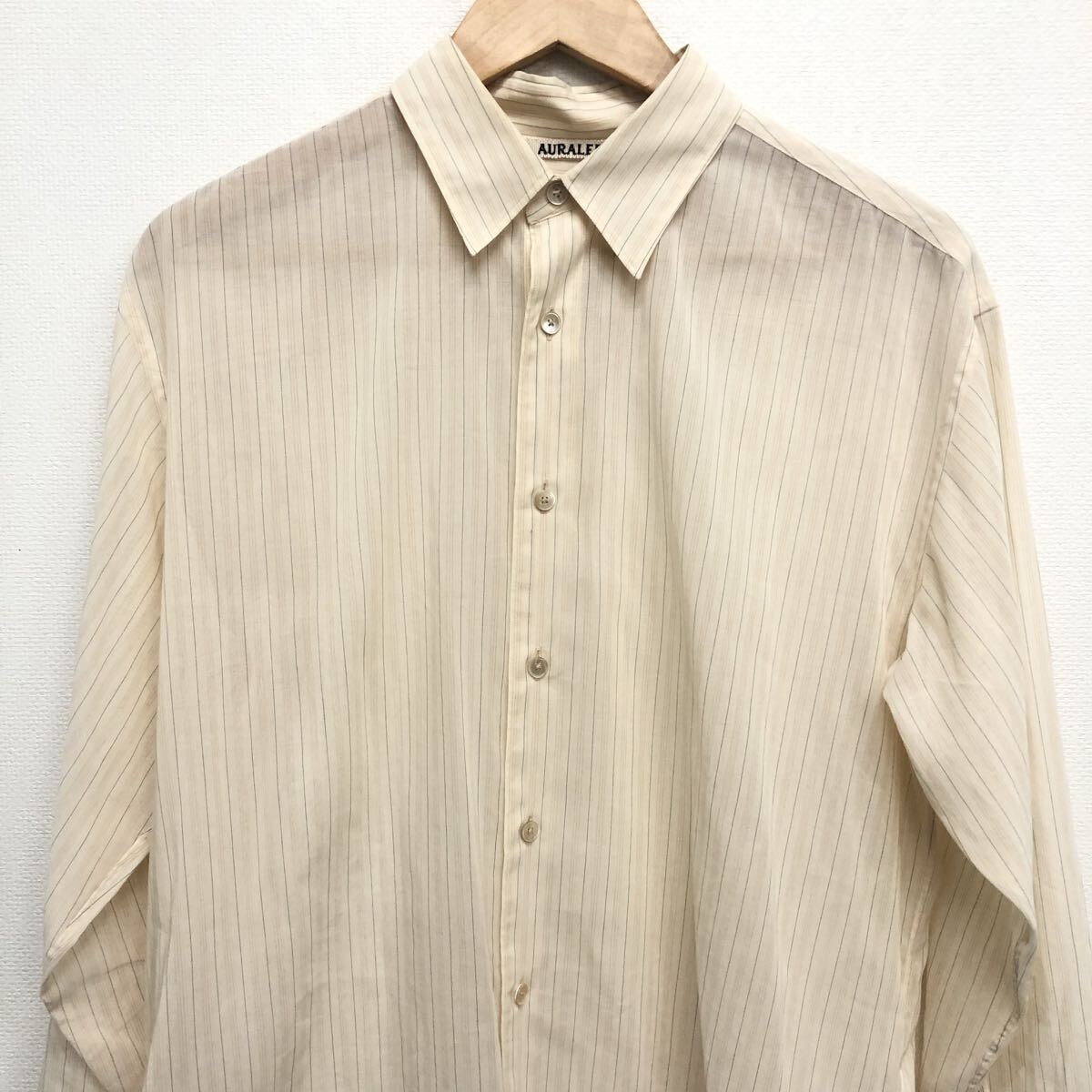 【AURALEE】オーラリー★長袖シャツ サイズ4 A24SS01OS HARD TWIST FINX ORGANDY STRIPE SHIRT ストライプシャツ ベージュ 09_画像2