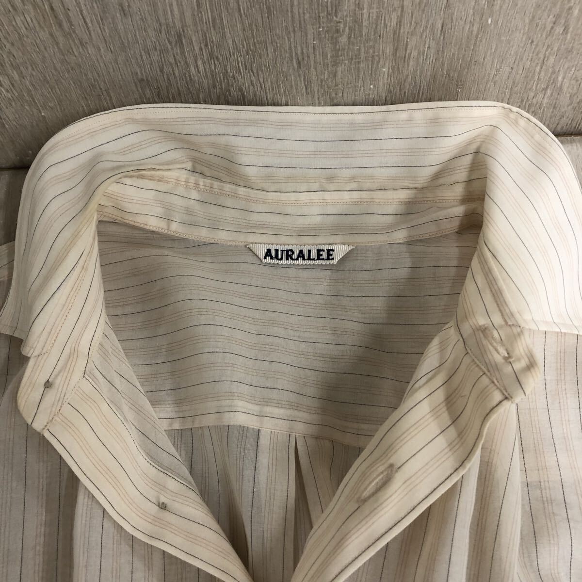 【AURALEE】オーラリー★長袖シャツ サイズ4 A24SS01OS HARD TWIST FINX ORGANDY STRIPE SHIRT ストライプシャツ ベージュ 09_画像6