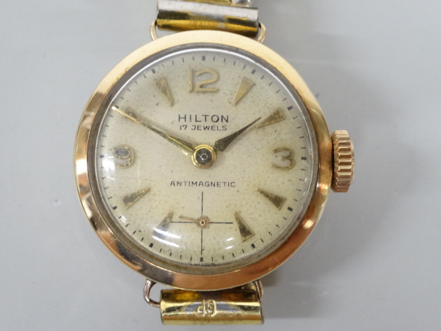 ジャンク HILTON ヒルトン ANTIMAGNETIC アンチマグネティック 17石 裏蓋 18K 刻印 手巻き レディース 腕時計 18金 _画像2