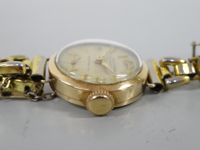 ジャンク HILTON ヒルトン ANTIMAGNETIC アンチマグネティック 17石 裏蓋 18K 刻印 手巻き レディース 腕時計 18金 _画像3