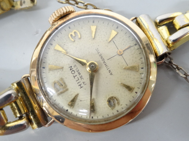 ジャンク HILTON ヒルトン ANTIMAGNETIC アンチマグネティック 17石 裏蓋 18K 刻印 手巻き レディース 腕時計 18金 _画像8