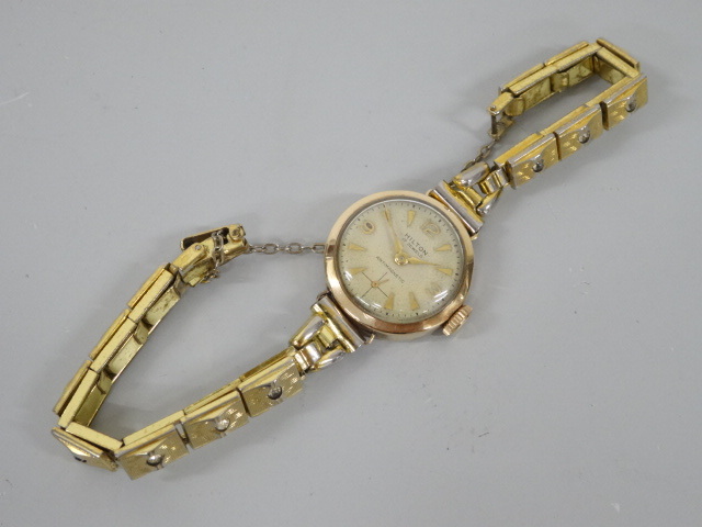 ジャンク HILTON ヒルトン ANTIMAGNETIC アンチマグネティック 17石 裏蓋 18K 刻印 手巻き レディース 腕時計 18金 _画像6