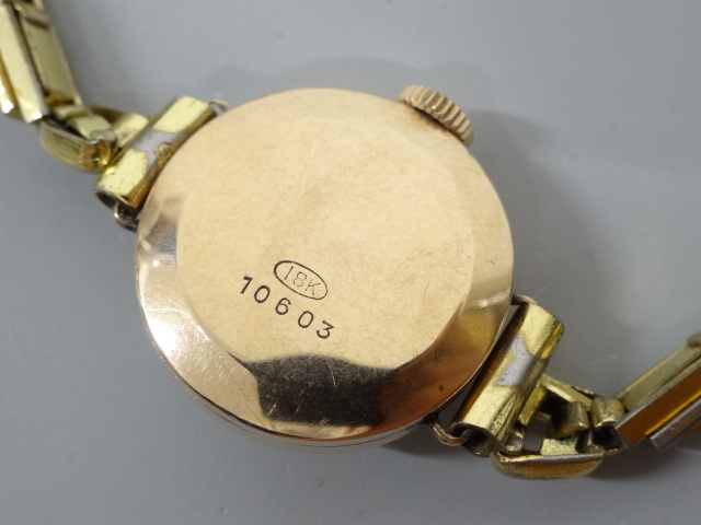 ジャンク HILTON ヒルトン ANTIMAGNETIC アンチマグネティック 17石 裏蓋 18K 刻印 手巻き レディース 腕時計 18金 _画像5