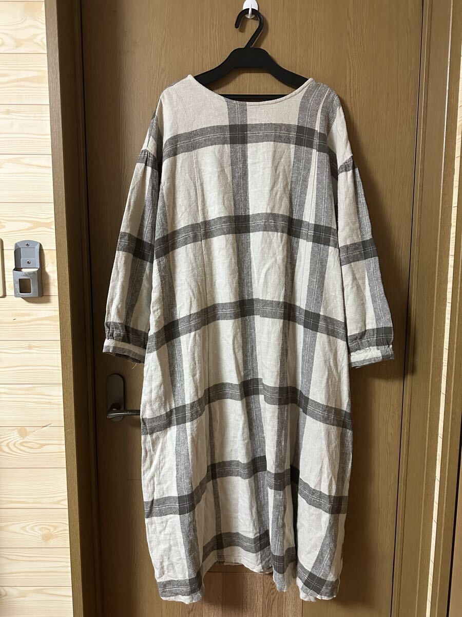 ◇Samansa Mos2 サマンサモスモス リネン混柄 チェック ナチュラル ゆったりデザイン ワンピース◇_画像1