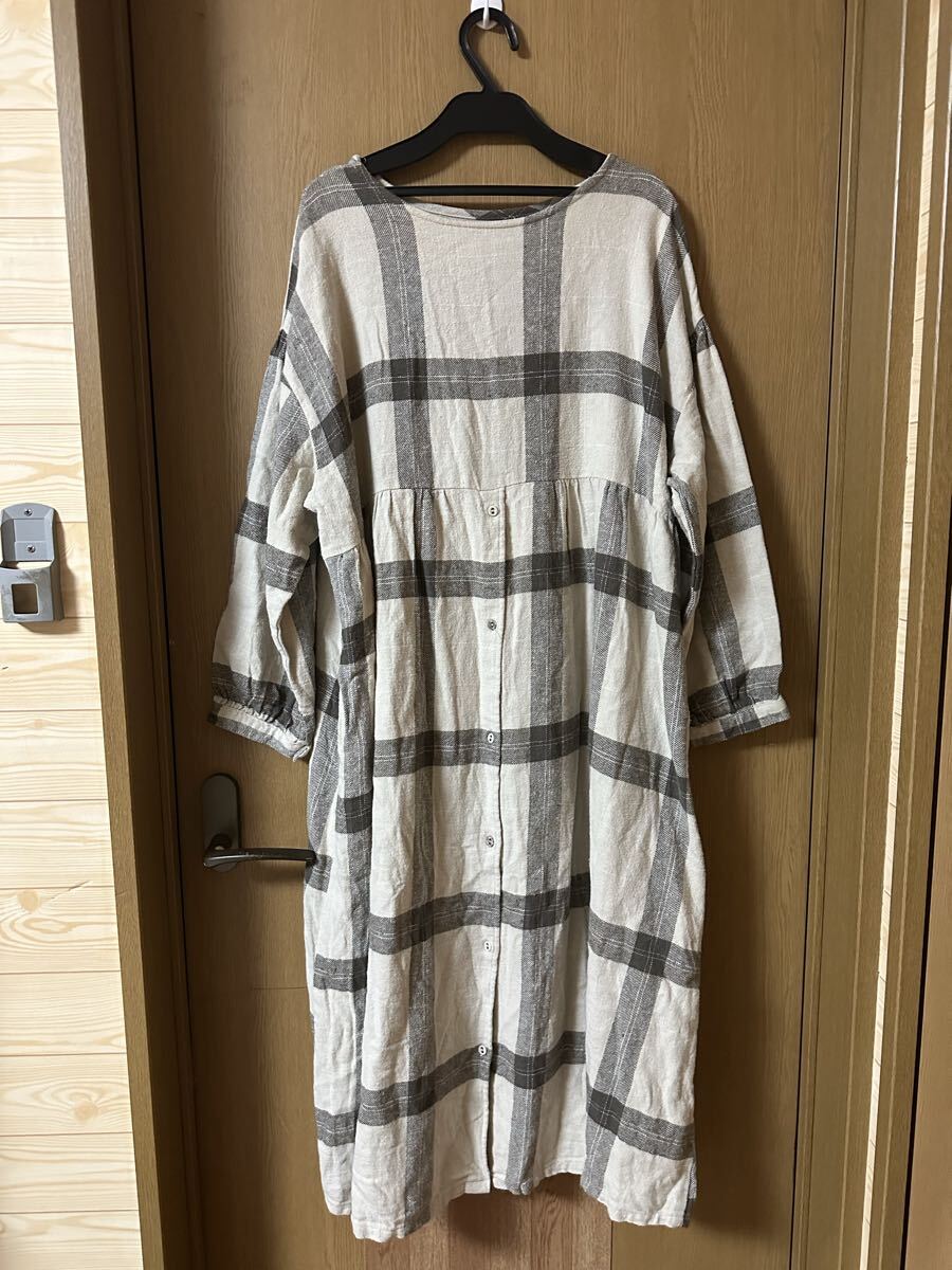 ◇Samansa Mos2 サマンサモスモス リネン混柄 チェック ナチュラル ゆったりデザイン ワンピース◇_画像2