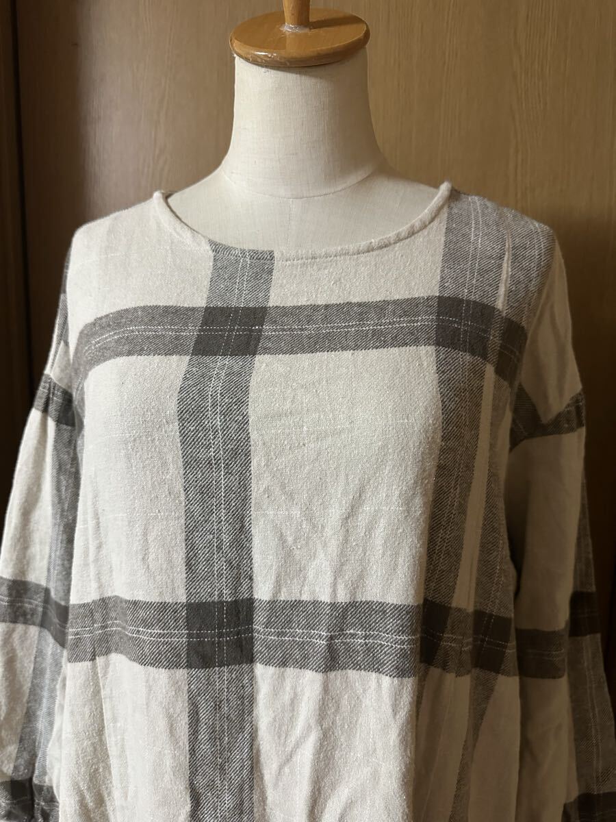 ◇Samansa Mos2 サマンサモスモス リネン混柄 チェック ナチュラル ゆったりデザイン ワンピース◇_画像4