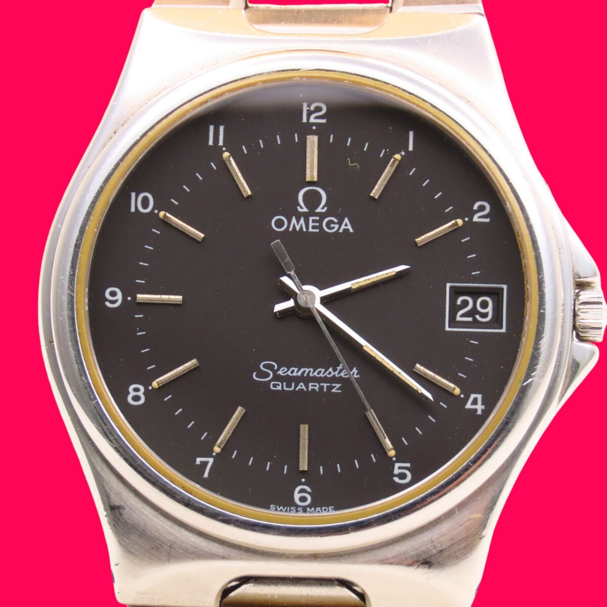 ■?価格高騰!資産価値！稼働電池新品メンズビンテージ高級超レア！ OMEGA オメガ Seamaster シーマスターデート クオーツ フルオリジナル