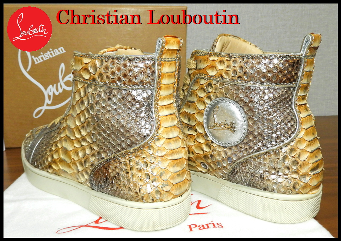 激レア Christian Louboutin パイソン クリスチャンルブタン 本革 メンズ ハイカットスニーカー ゴールド スネイク 蛇革 41 シューズ