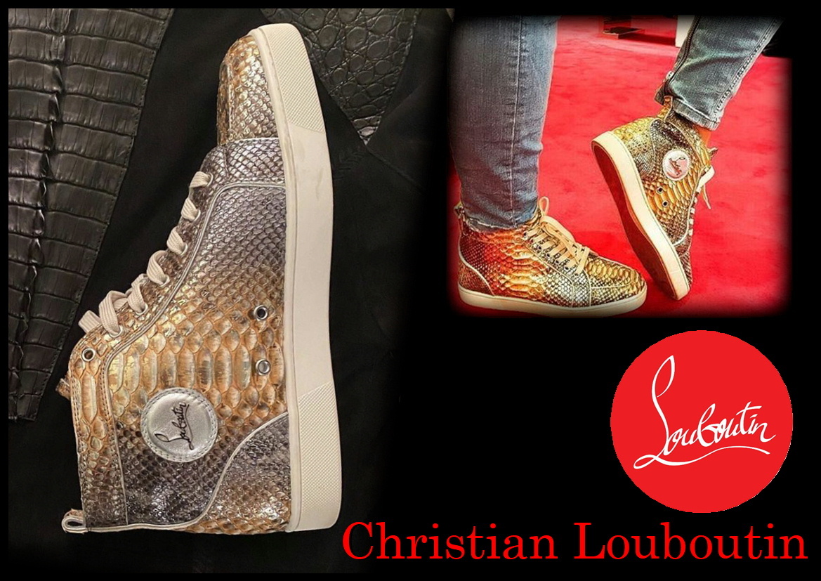 激レア Christian Louboutin パイソン クリスチャンルブタン 本革 メンズ ハイカットスニーカー ゴールド スネイク 蛇革 41 シューズ