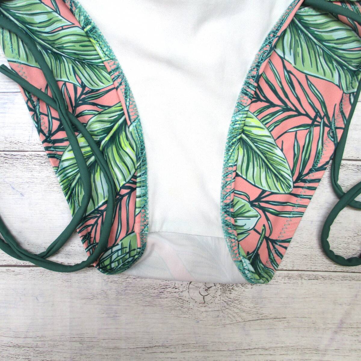 E8786★aqua blanca 紐パン セクシー 水着 ボトム ビキニ パンツ レディースS リーフ柄 ピンク グリーン スイムショーツ プール ビーチ 海_画像5