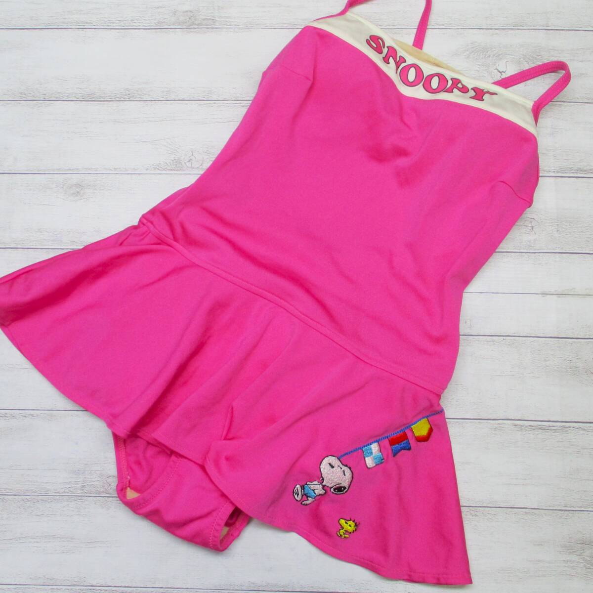 E9020★スヌーピー レア 水著 ワンピース スカート レディース 9M ナイロン100％ ピンク 希少 レトロ かわいい 水泳 プール ビーチ 海