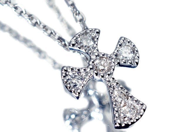 【ジュエリー極】HARMONY 人気クロスデザイン！天然ダイヤモンド0.04ct 高級K10WGペンダントネックレス h7768io【送料無料】_画像1