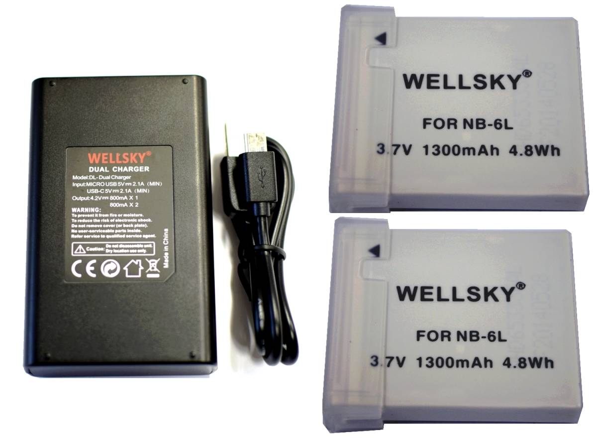 新品 CANON キヤノン NB-6L / NB-6LH 互換バッテリー 2個 & [ デュアル ] USB 急速 互換充電器 バッテリーチャージャー CB-2LY 1個_画像1