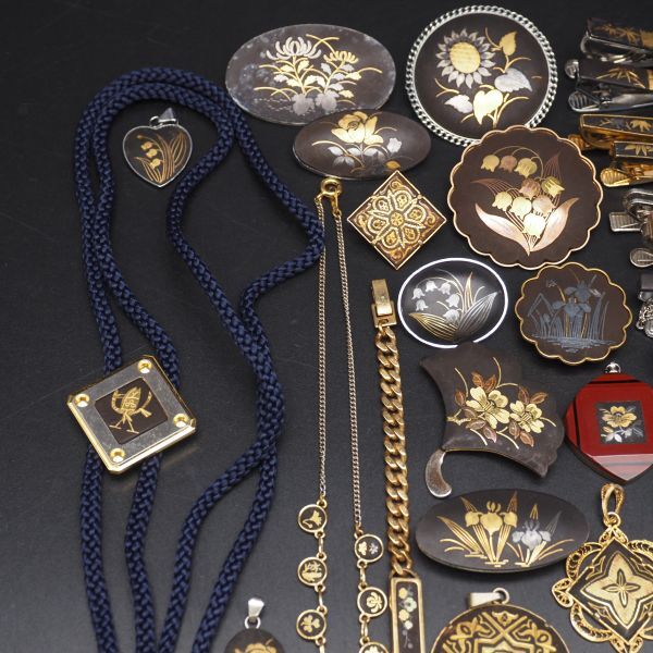 (IZM0905) 1円 象嵌 アクセサリー 大量セット ネックレス ブレスレット ペンダントトップ イヤリング ブローチ 指輪 等 まとめて